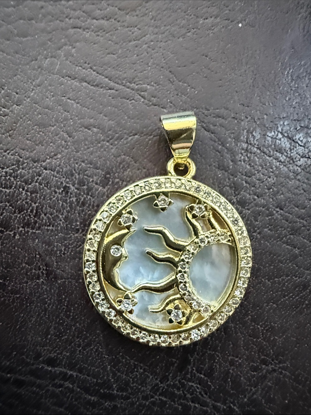 Gold Sun and Moon Pendant with Mother of Pearl and Crystal Accents *NEW